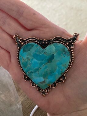 Turquoise Heart Pendant Necklace - Copper Frame